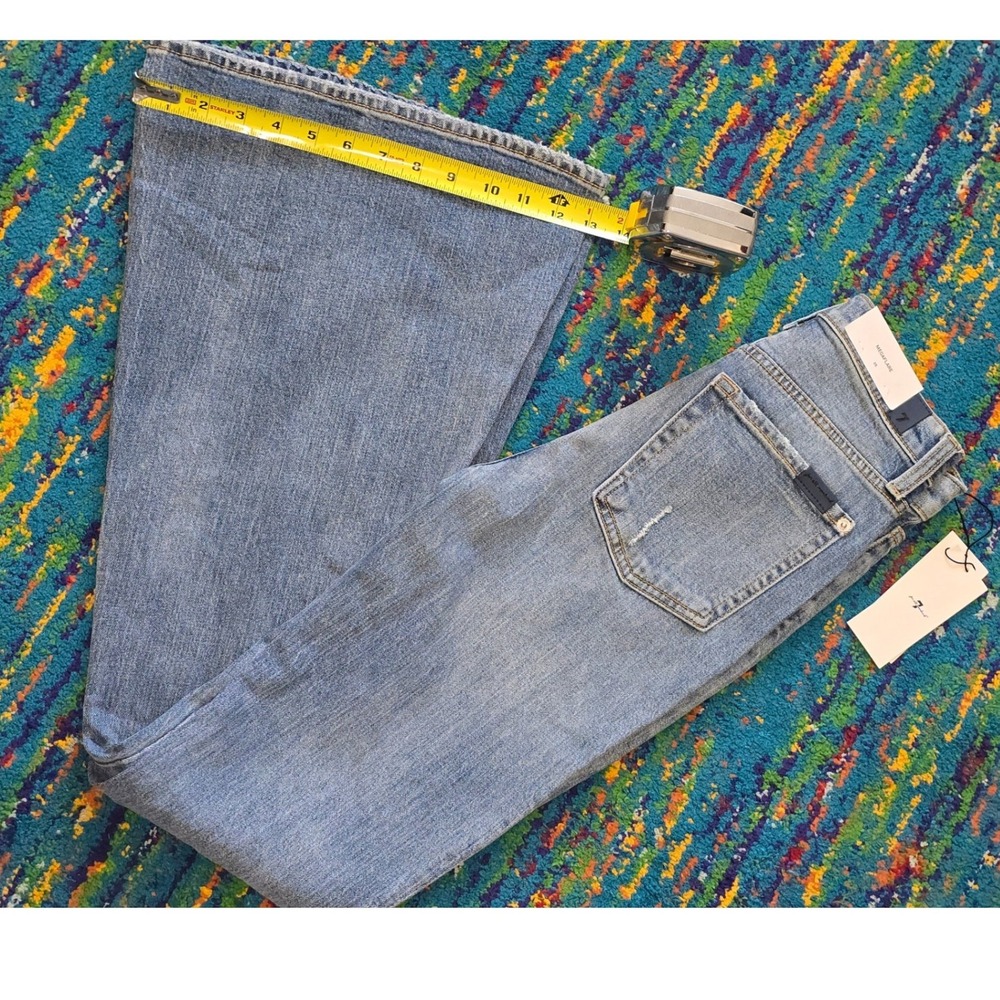 NWT 7 For All Mankind Megaflare High Rise Distressed Blue Jeans Women Size 25